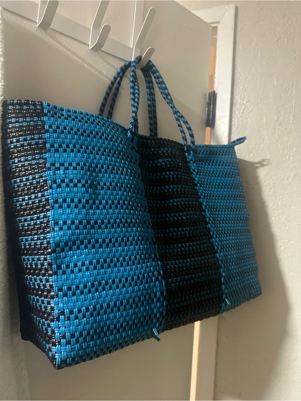 Woven Stripe Tote Bag - Blue & Black